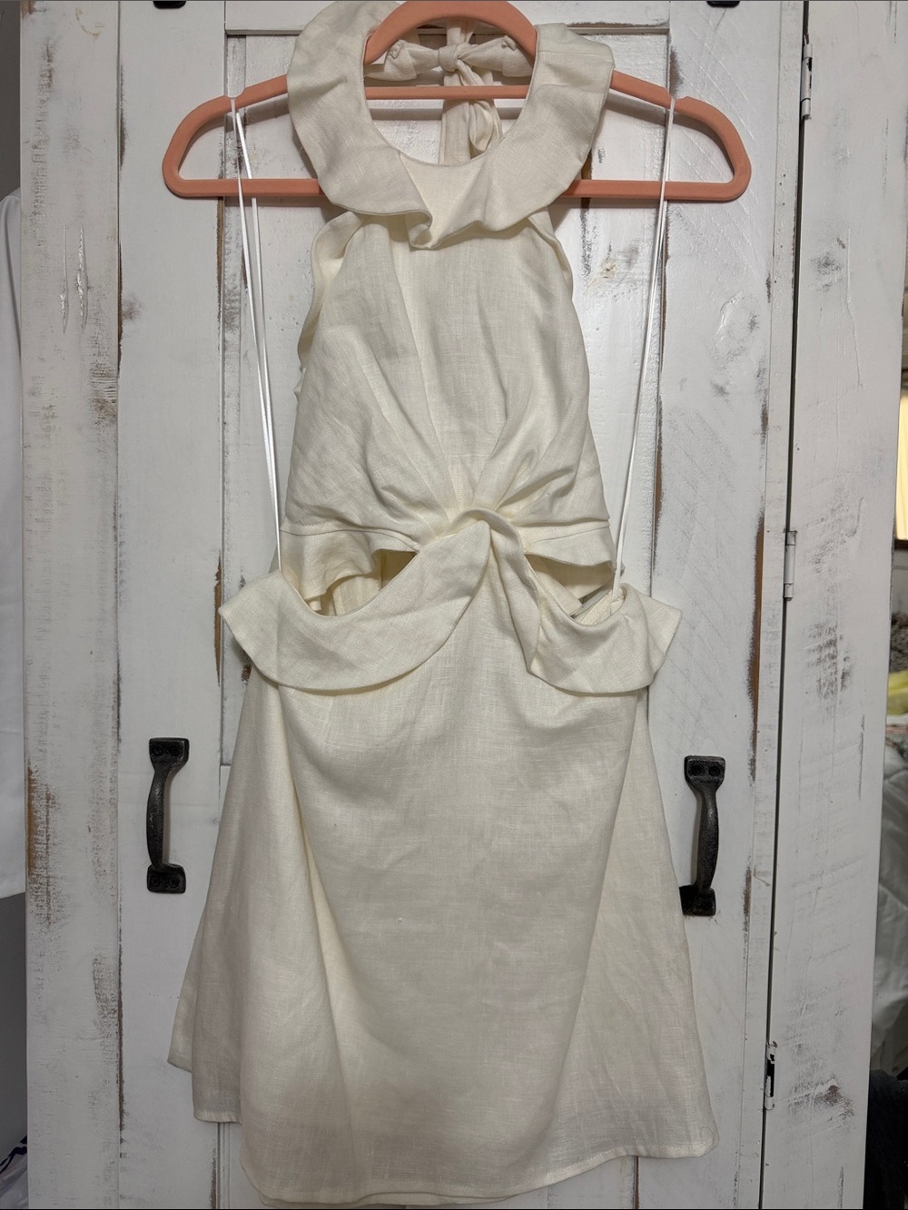 Cream Ruffled Halter Tie-Back Dress